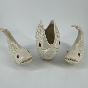Fish Salt & Pepper Shakers & Napkin Holder Ceramica de Cuernavaca Vintage Mexico